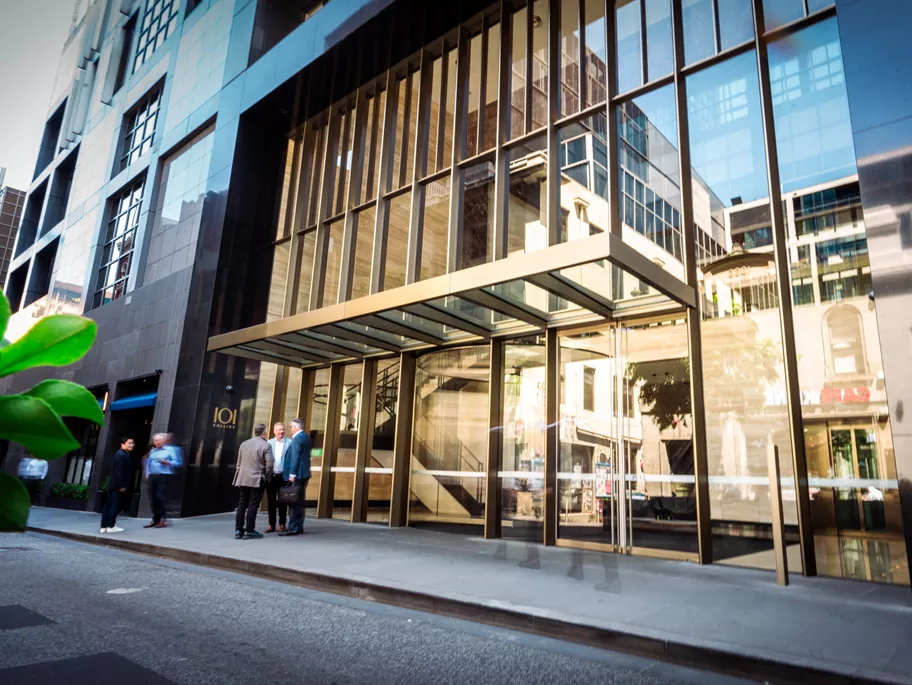 Outdoor view ground level of an A grade building of Servcorp 101 Collins Street Melbourne